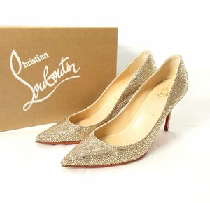 ほぼ未使用 Christian Louboutin クリスチャンルブタン DECOLLETE 554 スワロフスキー ポインテッドトゥ パンプス 38/24.5cm ゴールド 102