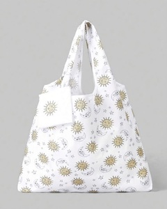 ■新品■エコバッグ【太陽　月】【ホワイト】大容量　コンパクト　簡単　　かわいい　便利　ショッピングバッグ　おしゃれ