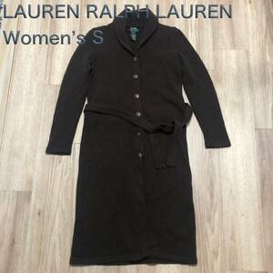 【送料無料】LAUREN RALPH LAURENロング丈ニットカーディガン茶色　レディースSサイズ　ローレンラルフローレンブラウン長袖ワンピース