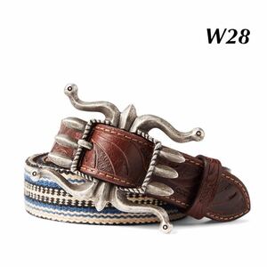 23SS 新品 DOUBLE RL RRL ハンドウーブン レザー ベルト ダブルアールエル ラルフローレン カービング インディゴ パンツ W28